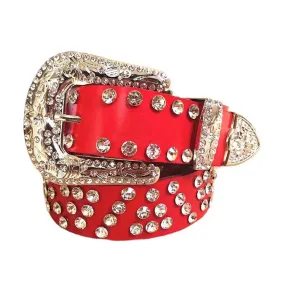 Rhinestone Diamond Belt With Red Strap