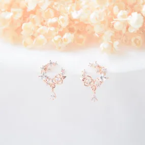 Rose Gold Love Moon Rose Earrings