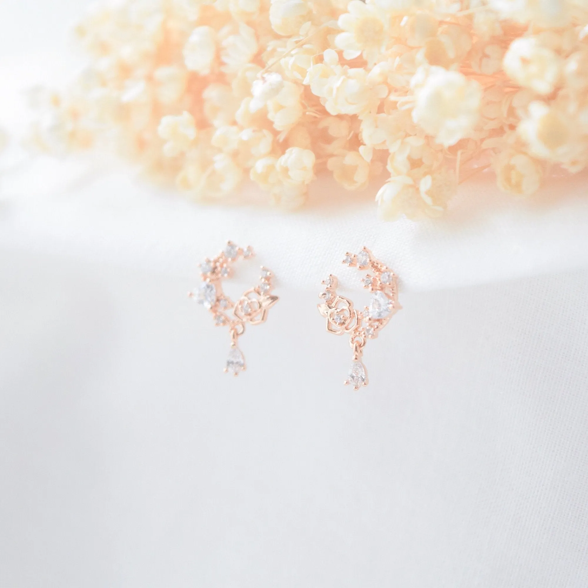 Rose Gold Love Moon Rose Earrings