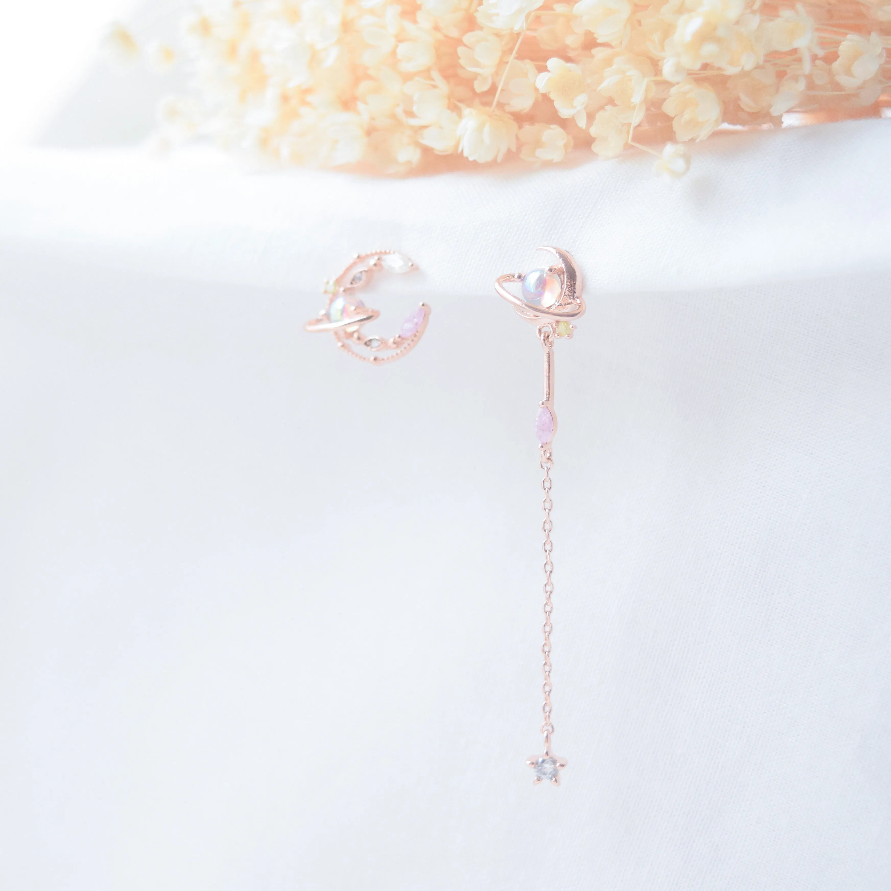 Rose Gold Moonstar Earrings