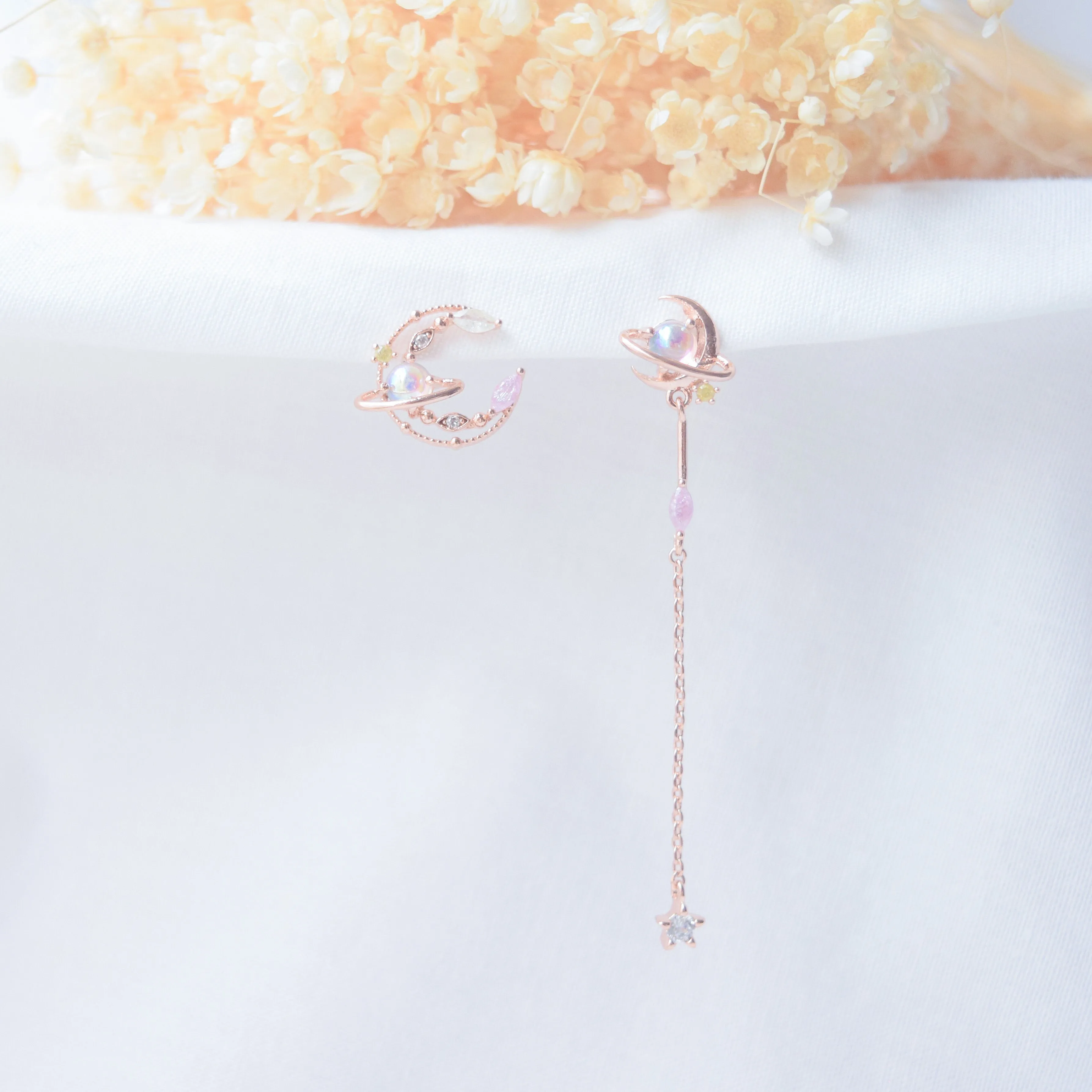 Rose Gold Moonstar Earrings