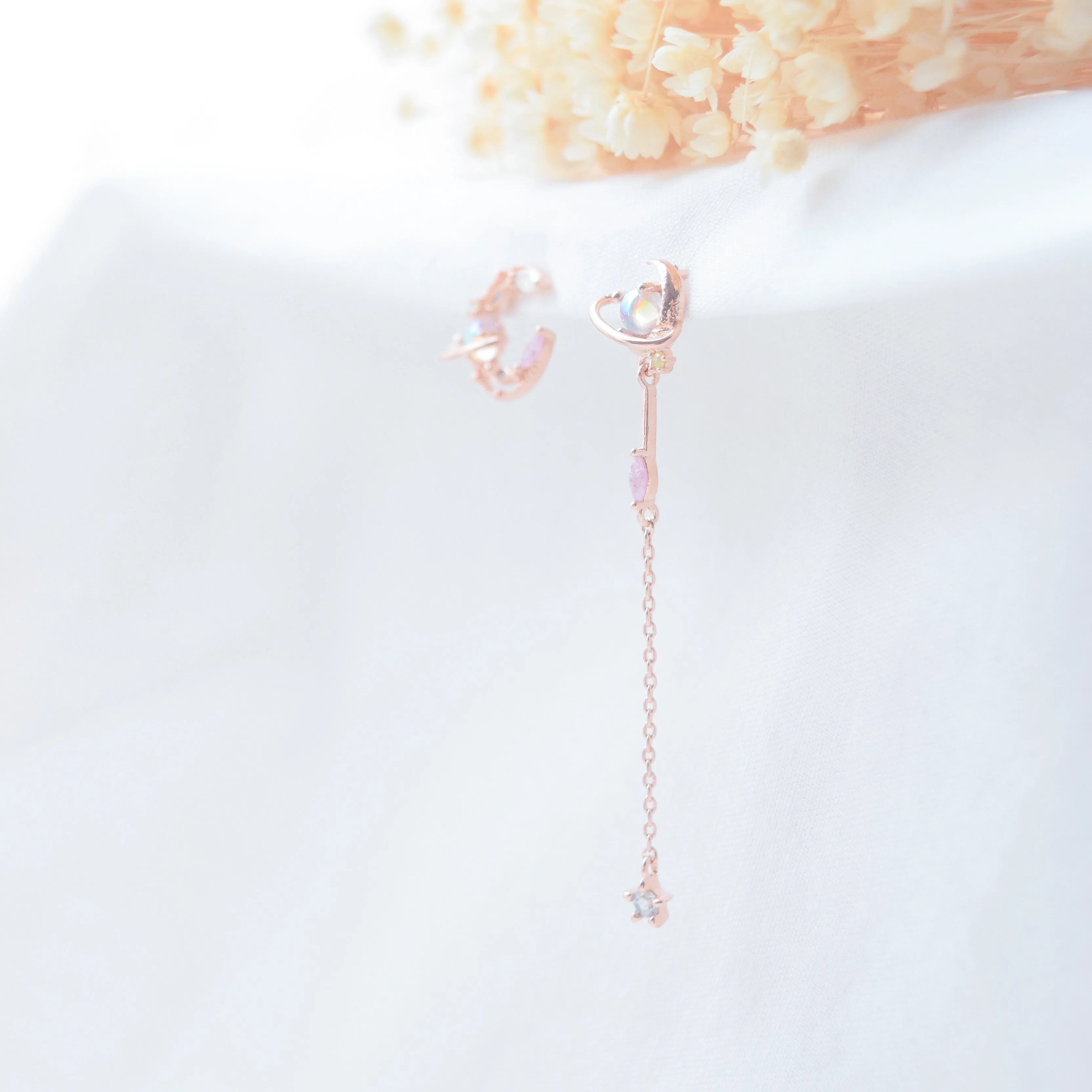 Rose Gold Moonstar Earrings