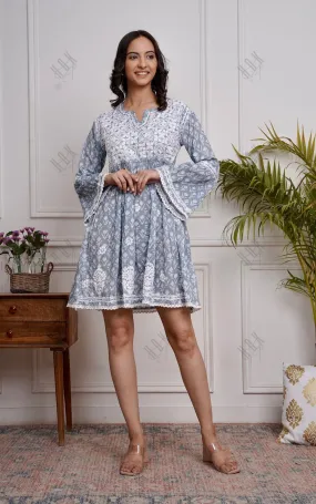 Saba Chikankari  Dress in Mul cotton -Blue