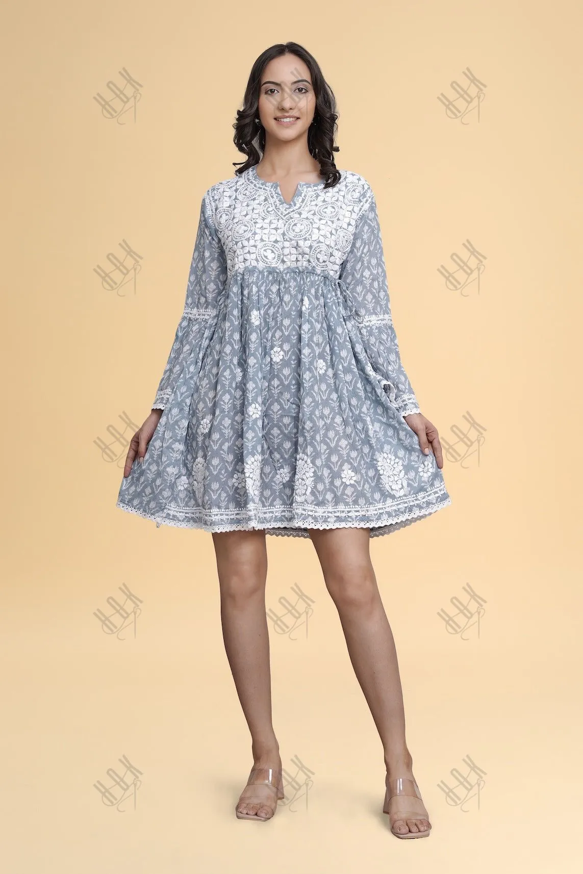 Saba Chikankari  Dress in Mul cotton -Blue