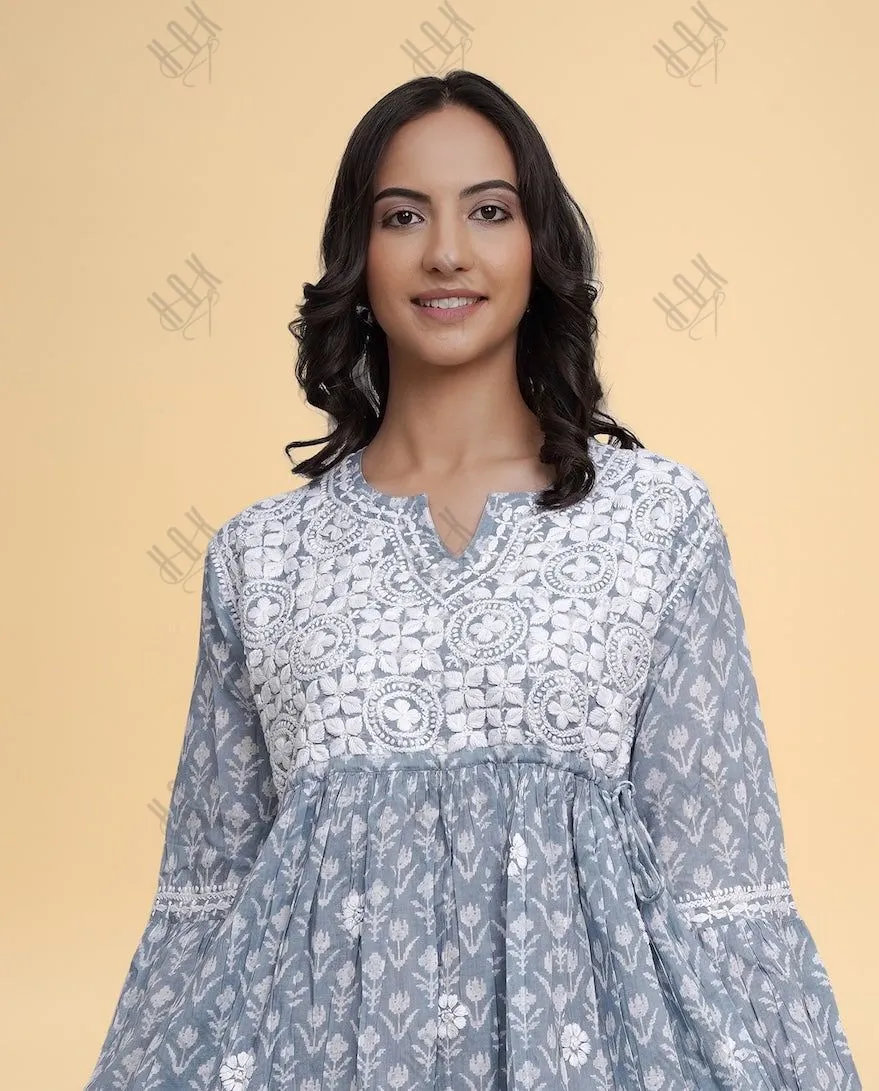 Saba Chikankari  Dress in Mul cotton -Blue