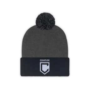 Shield Logo Embroidered Pom Pom Beanie