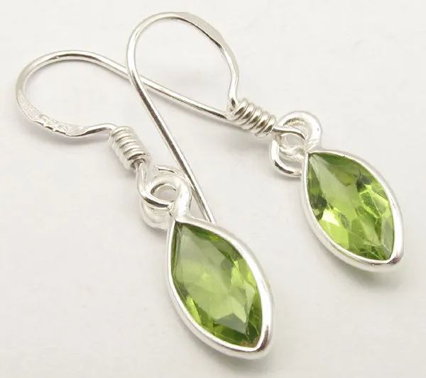 Solid Silver Peridot Marquise Drop Earrings