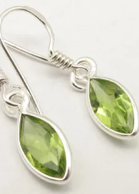 Solid Silver Peridot Marquise Drop Earrings