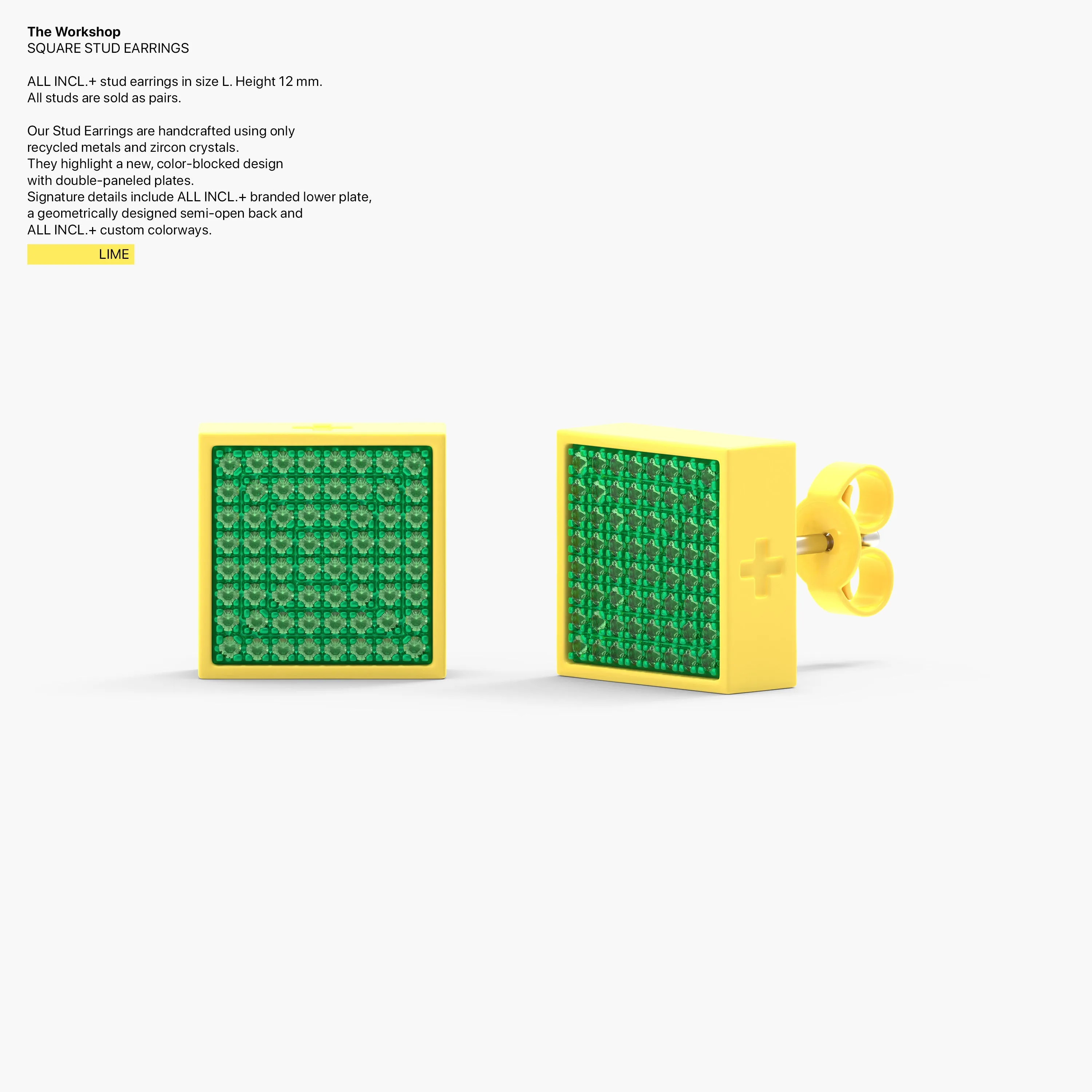 Square Studs Earrings in Lime