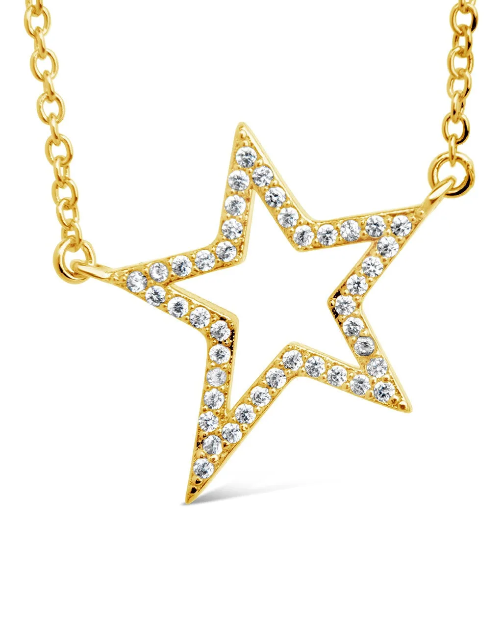 Stationed CZ Star Outline Necklace