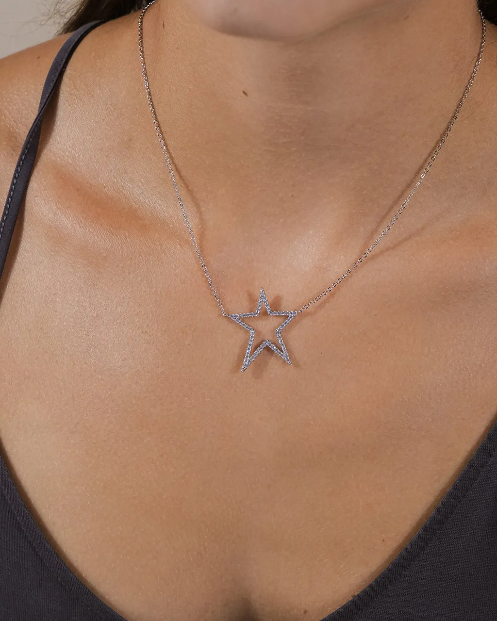 Stationed CZ Star Outline Necklace