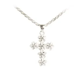 Sterling Silver 5mm Plumeria with CZ Cross Pendant (Chain Sold Separately)