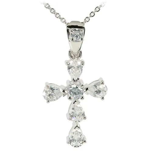 Sterling Silver Clear CZ Cross Pendant (Chain Sold Separately)