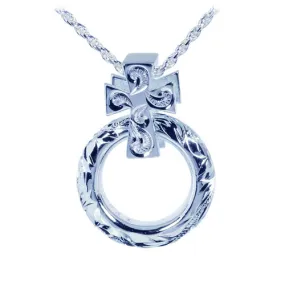 Sterling Silver Hawaiian Scroll Circle/Cross Pendant (Chain Sold Separately)