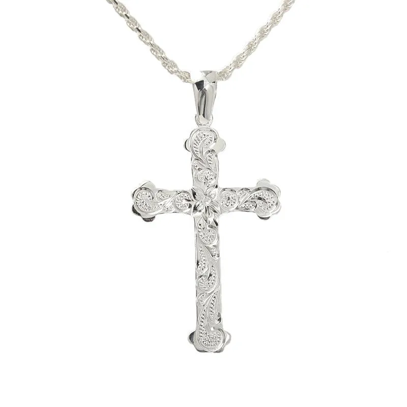 Sterling Silver Hawaiian Scroll Cross Pendant (Chain Sold Separately)