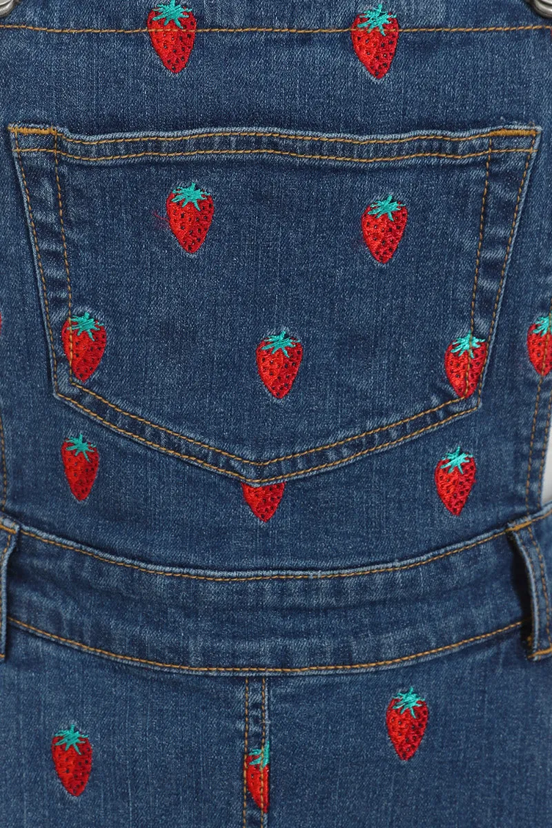 Strawberry Denim Pinafore Dress