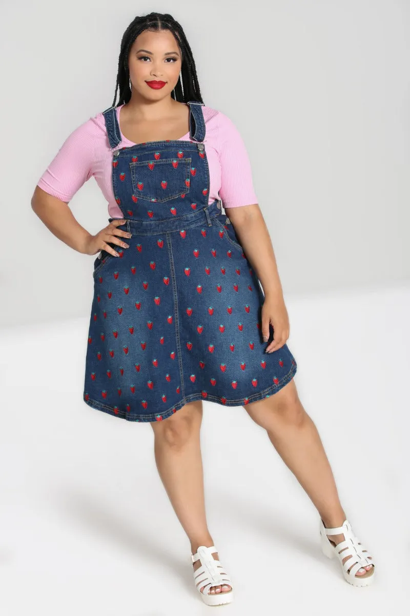 Strawberry Denim Pinafore Dress