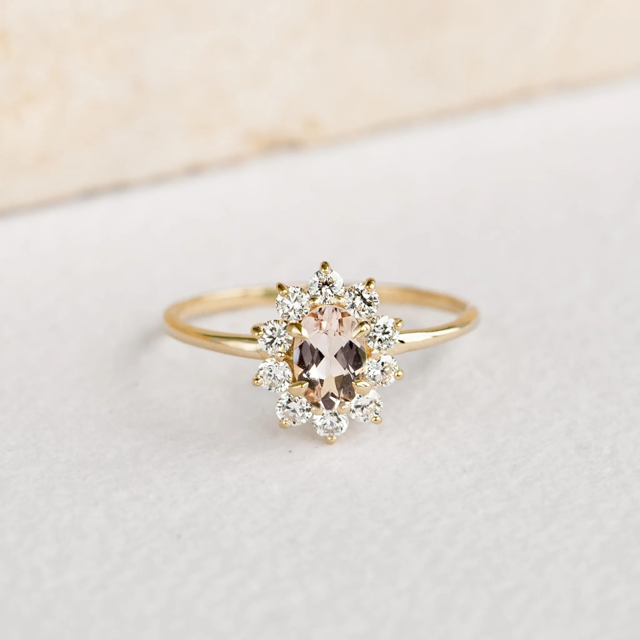 Sunburst Morganite Halo Ring - Evelina