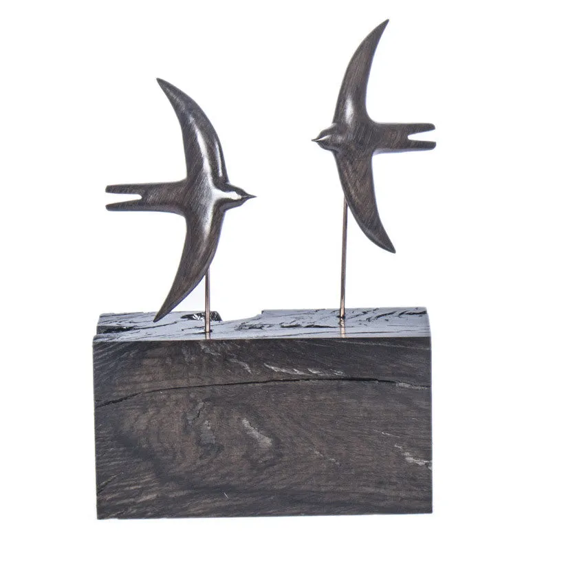 Swallows on Plinth Bog oak One off commission 20cm tall