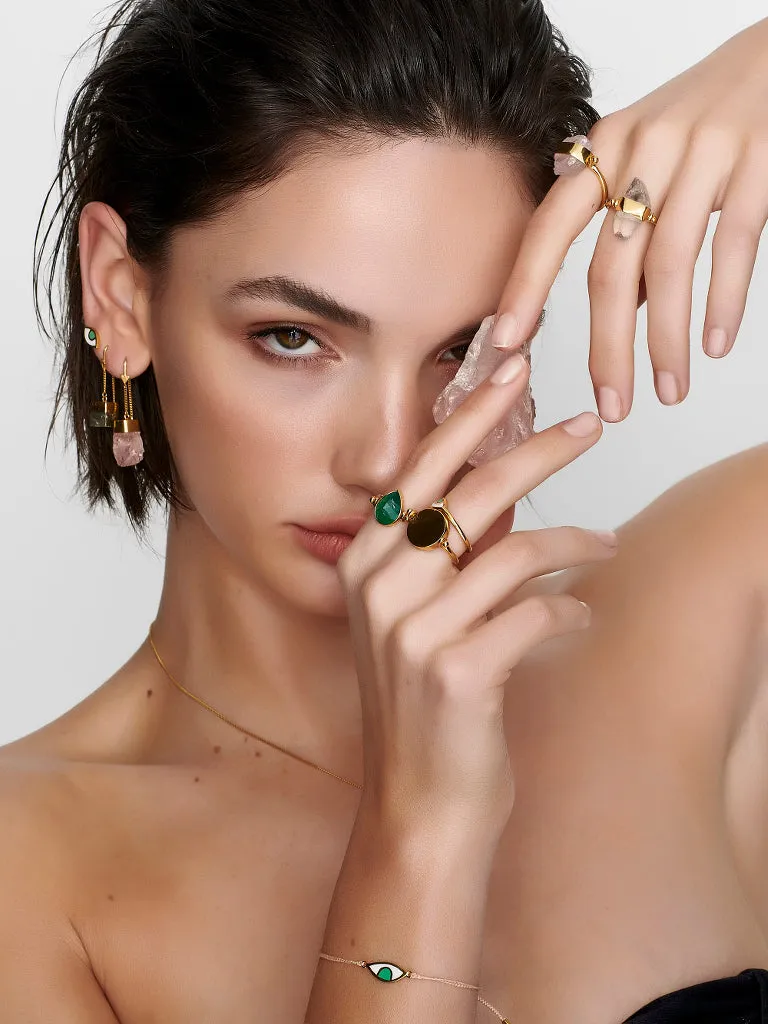 TEARDROP SWIVEL RING - GREEN ONYX - GOLD