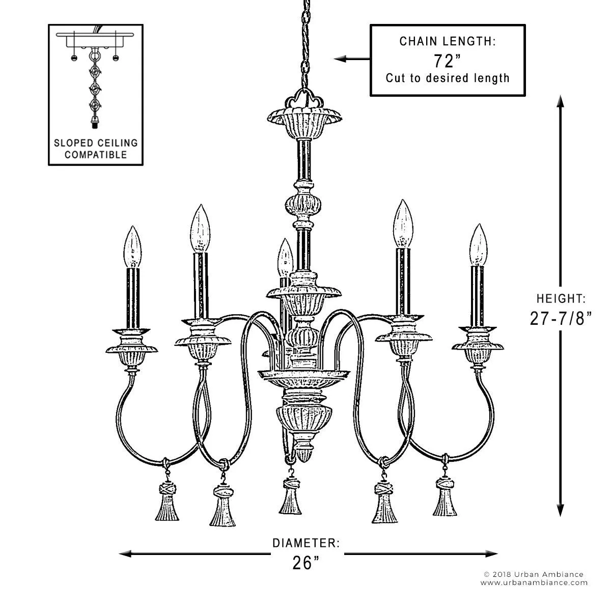 UHP2102 French Rustic Rustic Chandelier, 27.875"H x 26"W, Ancient Bronze Finish, Alicante Collection