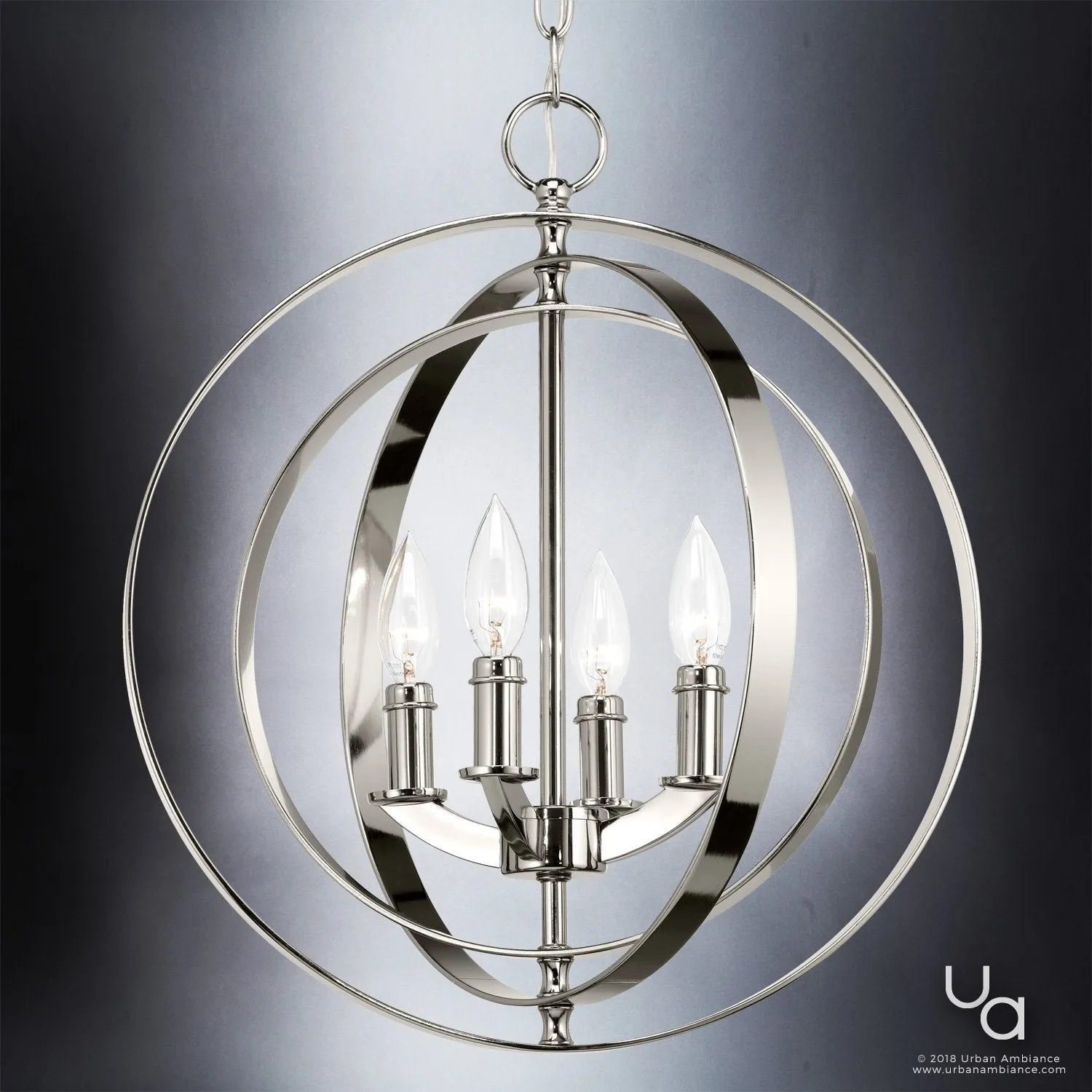 UHP2322 Luxe Industrial Chandelier, 18-3/8"H x 16"W, Polished Nickel Finish, Arezzo Collection