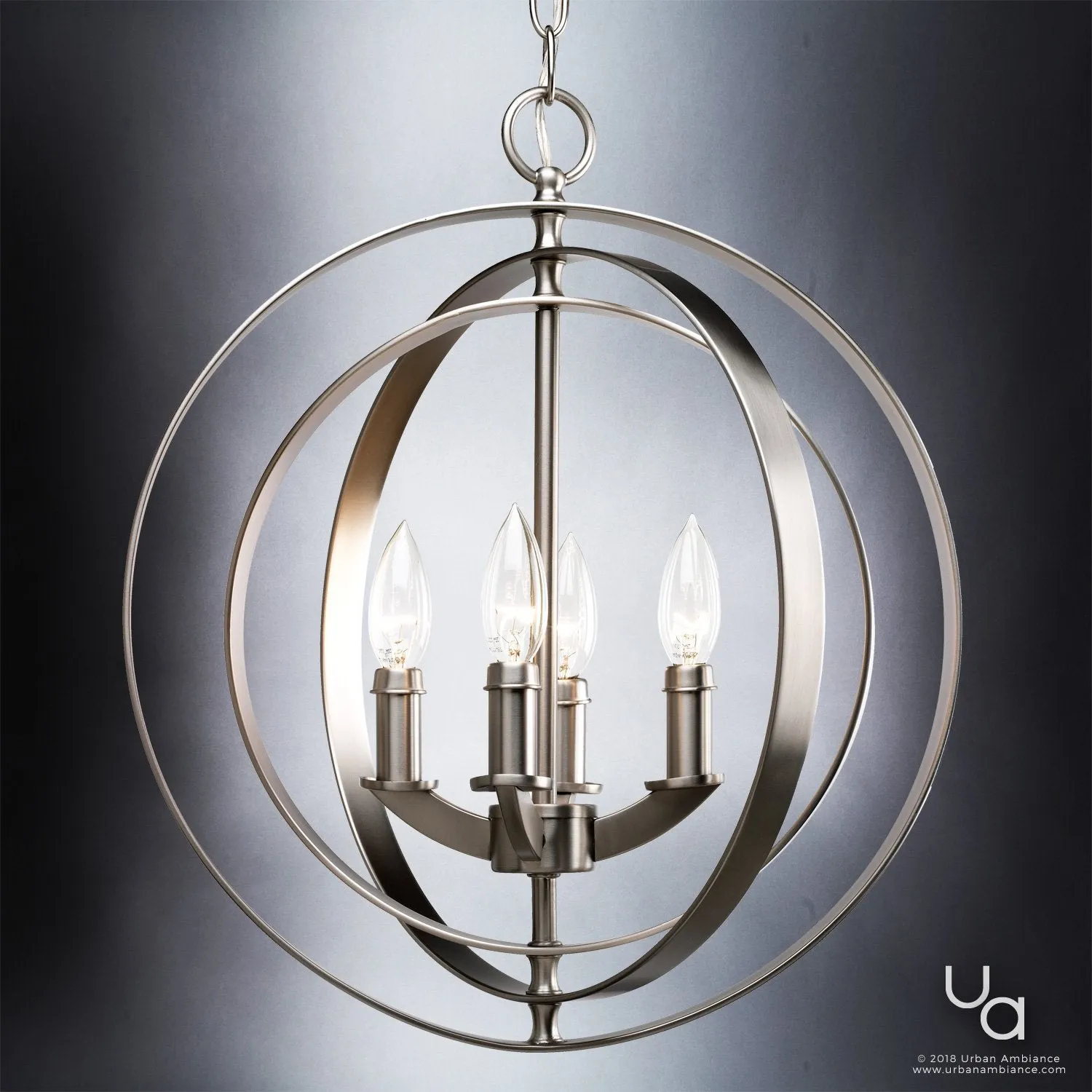 UHP2323 Luxe Industrial Chandelier, 18-3/8"H x 16"W, Brushed Nickel Finish, Arezzo Collection