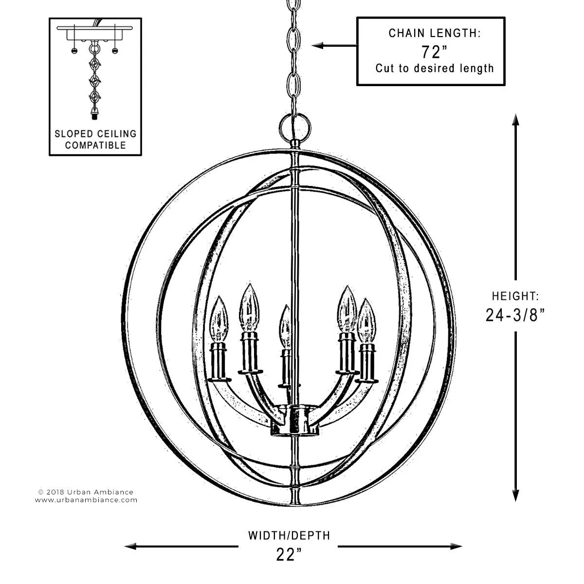 UHP2325 Luxe Industrial Chandelier, 24-3/8"H x 22"W, Polished Nickel Finish, Arezzo Collection