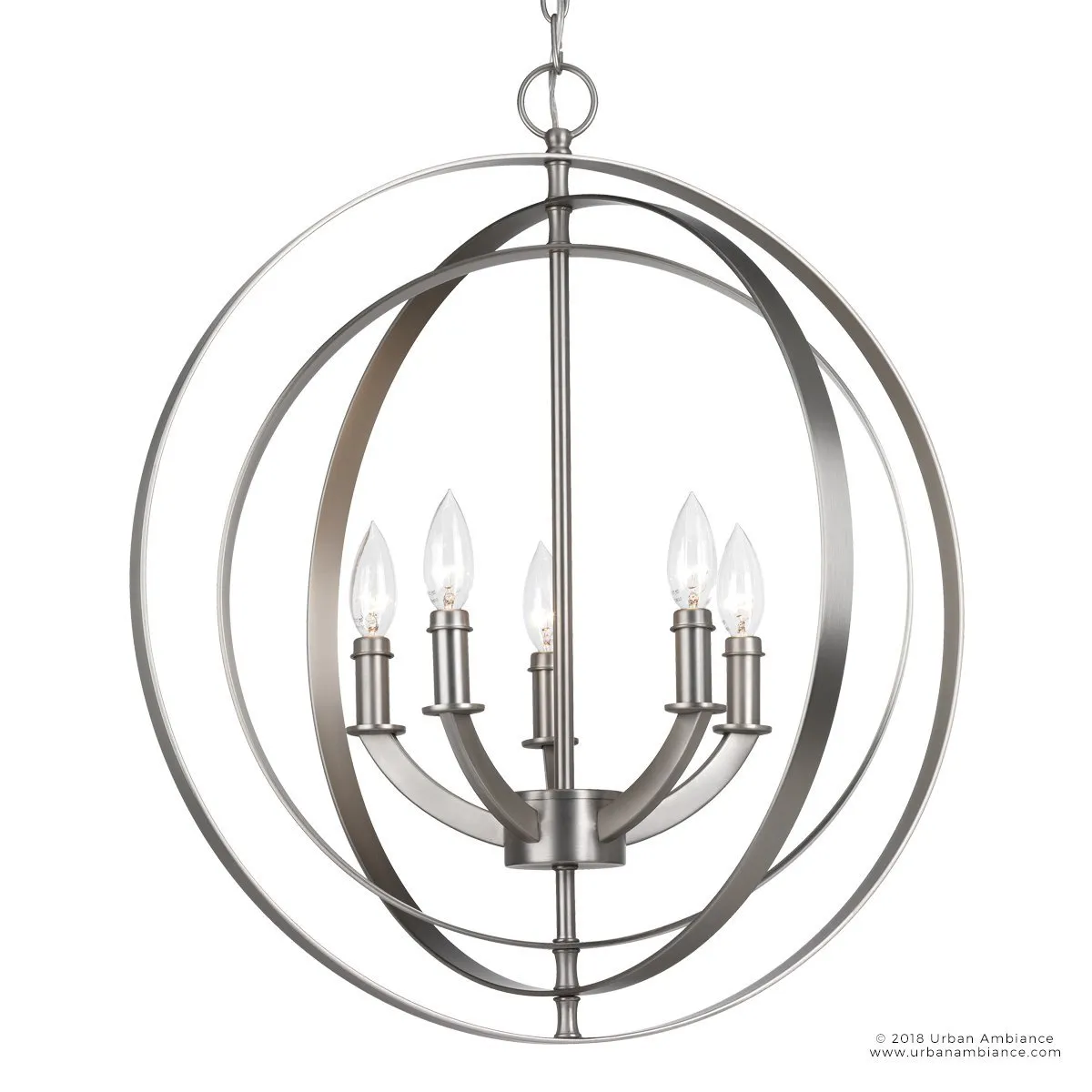 UHP2326 Luxe Industrial Chandelier, 24-3/8"H x 22"W, Brushed Nickel Finish, Arezzo Collection