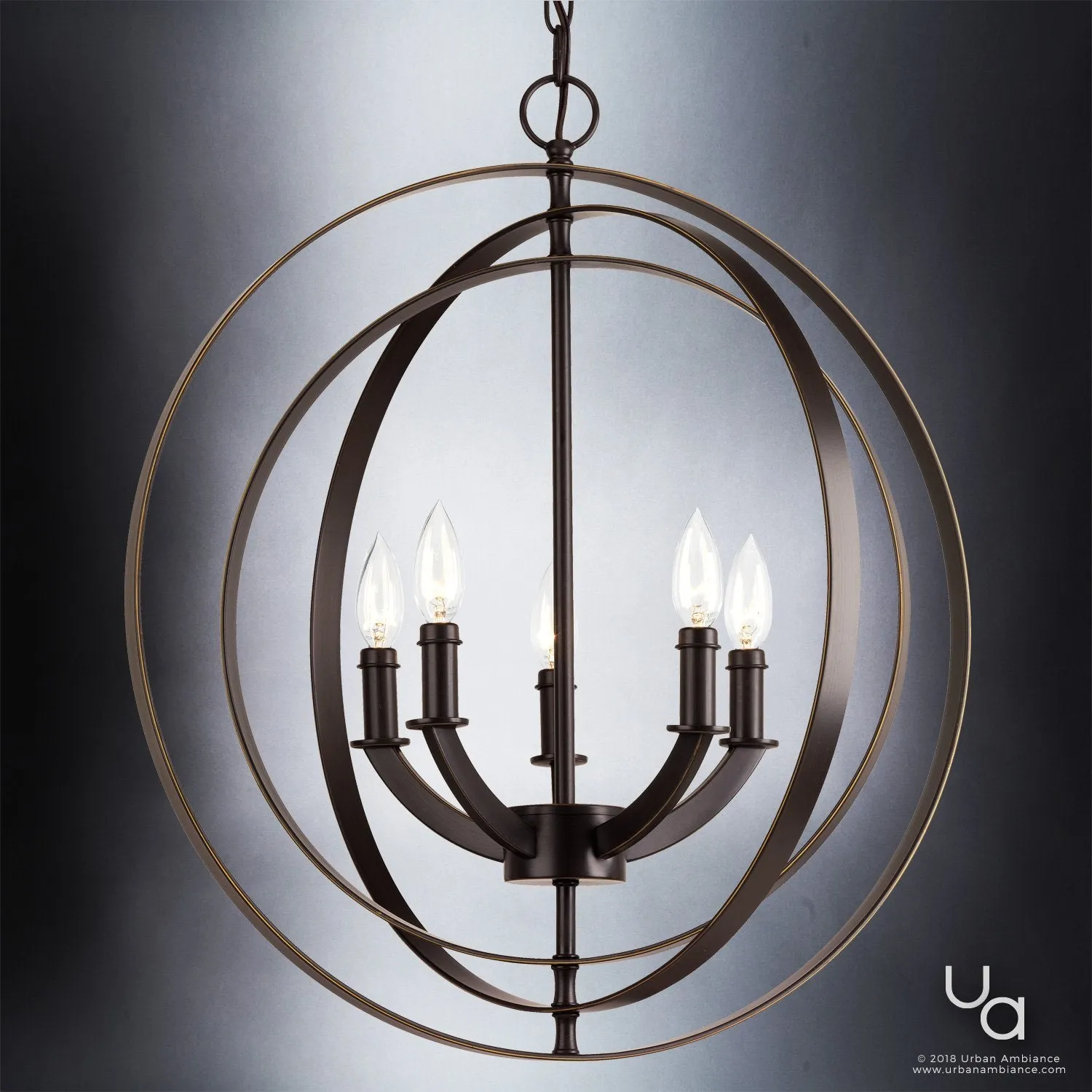 UHP2327 Luxe Industrial Chandelier, 24-3/8"H x 22"W, Olde Bronze Finish, Arezzo Collection