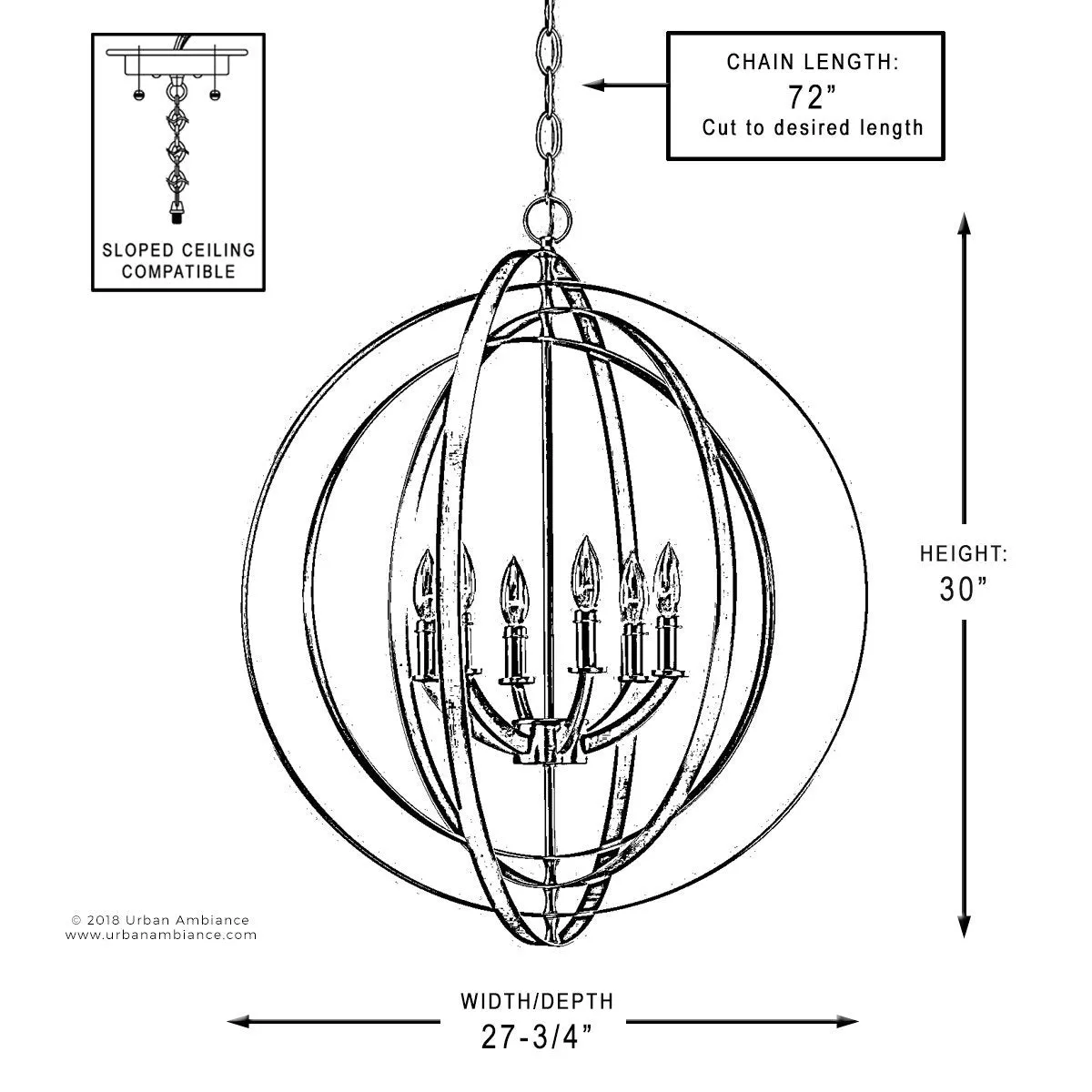 UHP2328 Luxe Industrial Chandelier, 30"H x 27-3/4"W, Polished Nickel Finish, Arezzo Collection