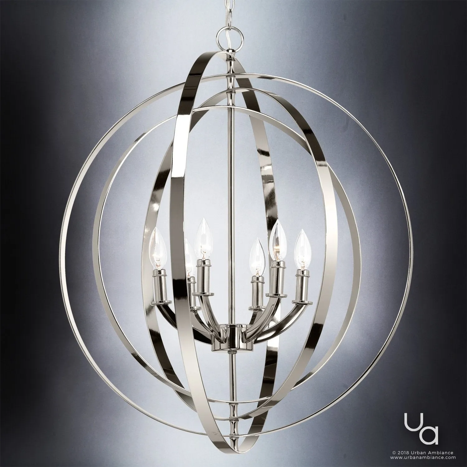 UHP2328 Luxe Industrial Chandelier, 30"H x 27-3/4"W, Polished Nickel Finish, Arezzo Collection