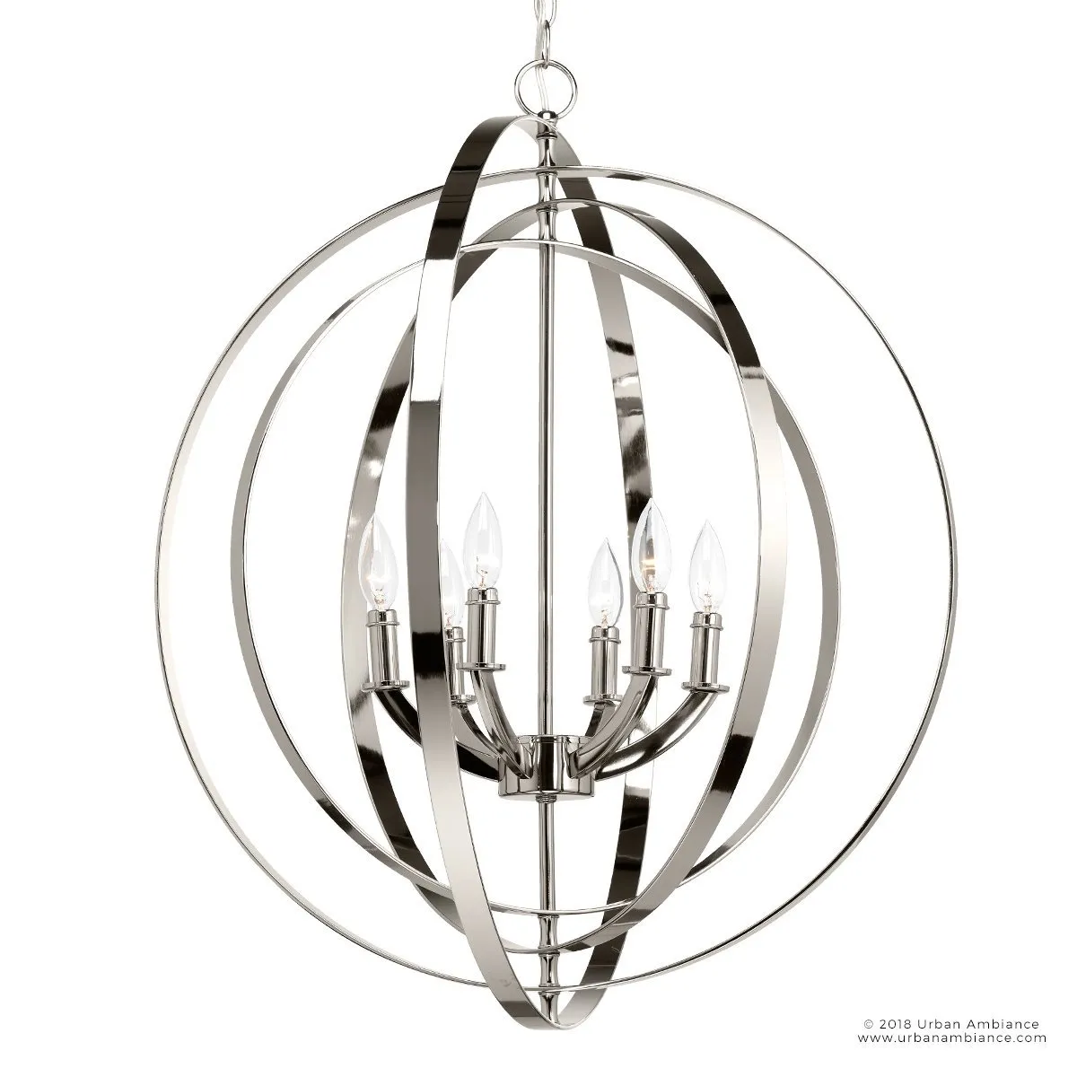 UHP2328 Luxe Industrial Chandelier, 30"H x 27-3/4"W, Polished Nickel Finish, Arezzo Collection