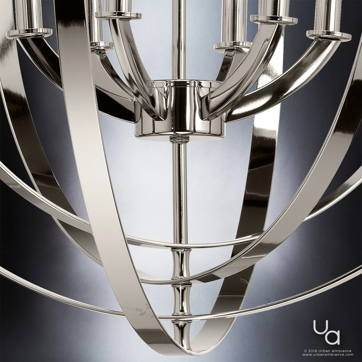 UHP2328 Luxe Industrial Chandelier, 30"H x 27-3/4"W, Polished Nickel Finish, Arezzo Collection