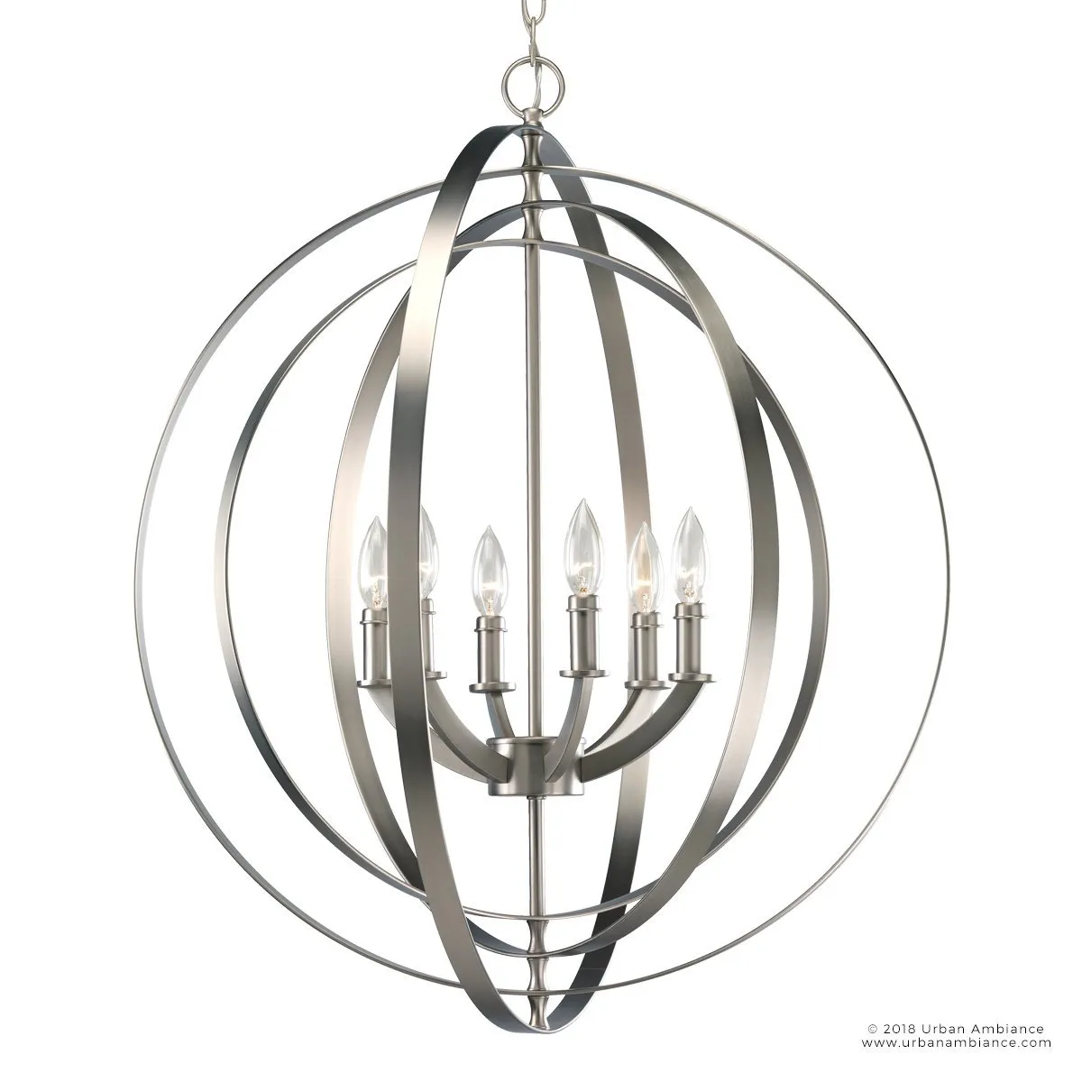 UHP2329 Luxe Industrial Chandelier, 30"H x 27-3/4"W, Brushed Nickel Finish, Arezzo Collection