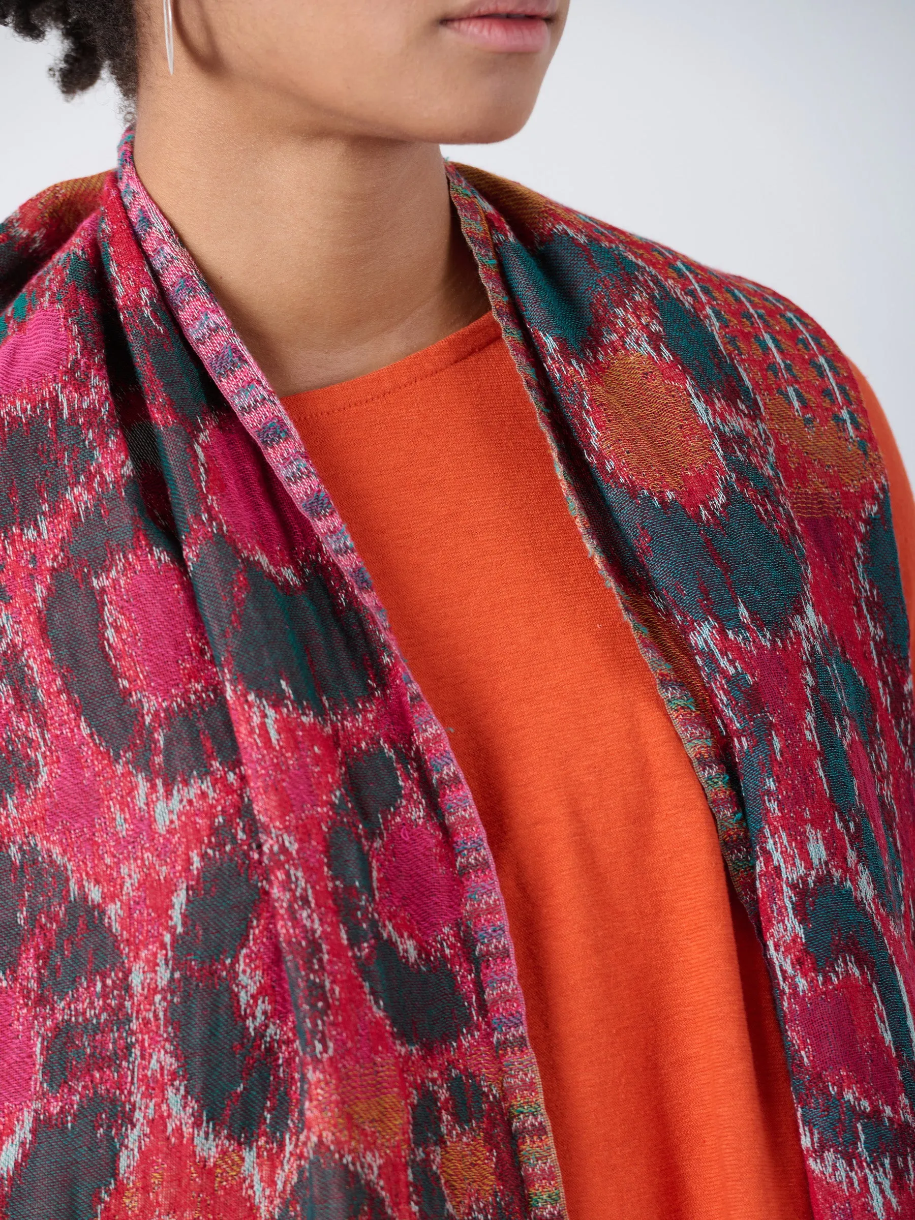 Wool Cotton Jacquard Scarf - Pebble