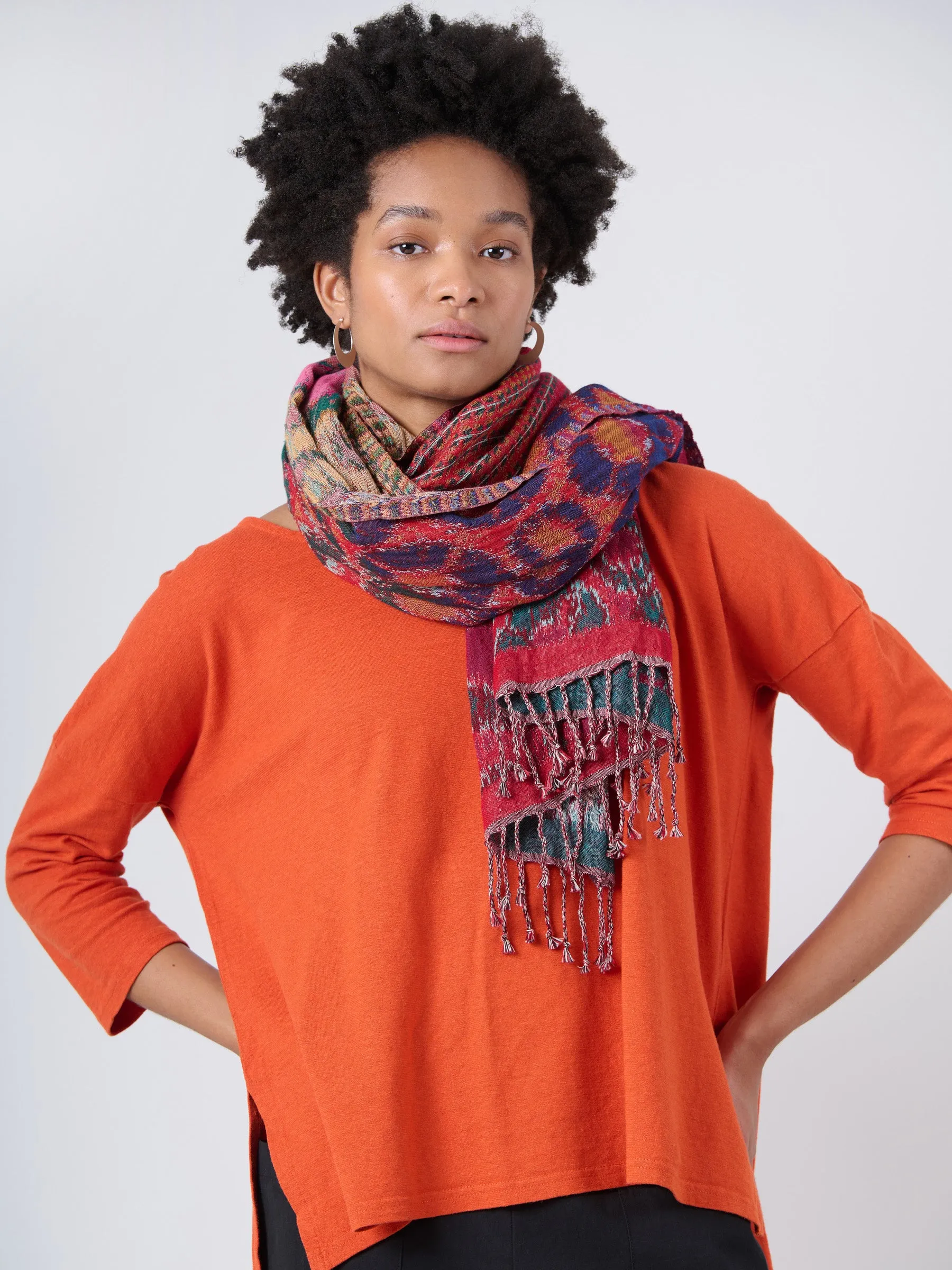 Wool Cotton Jacquard Scarf - Pebble