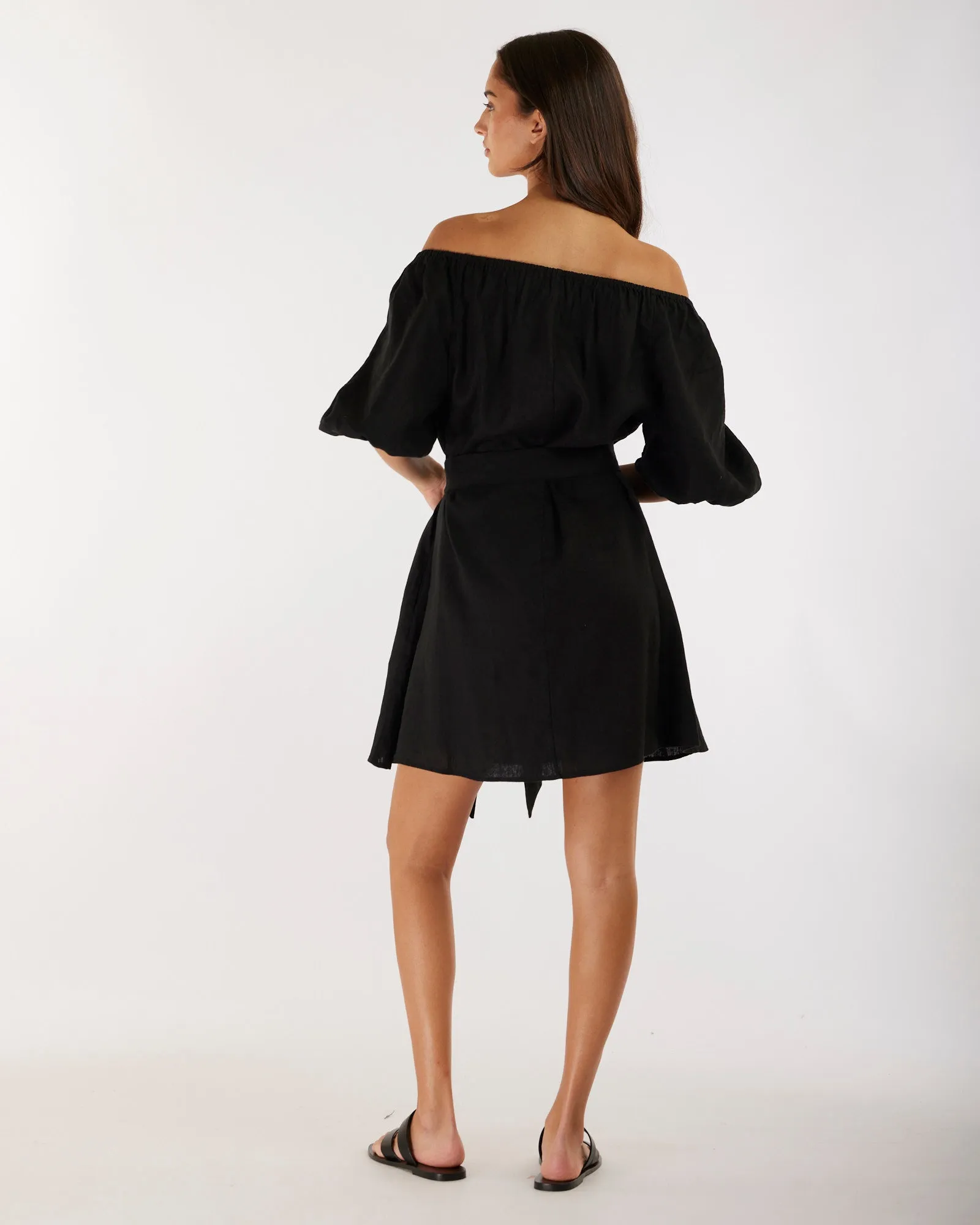 Wren Linen Mini Dress - Black