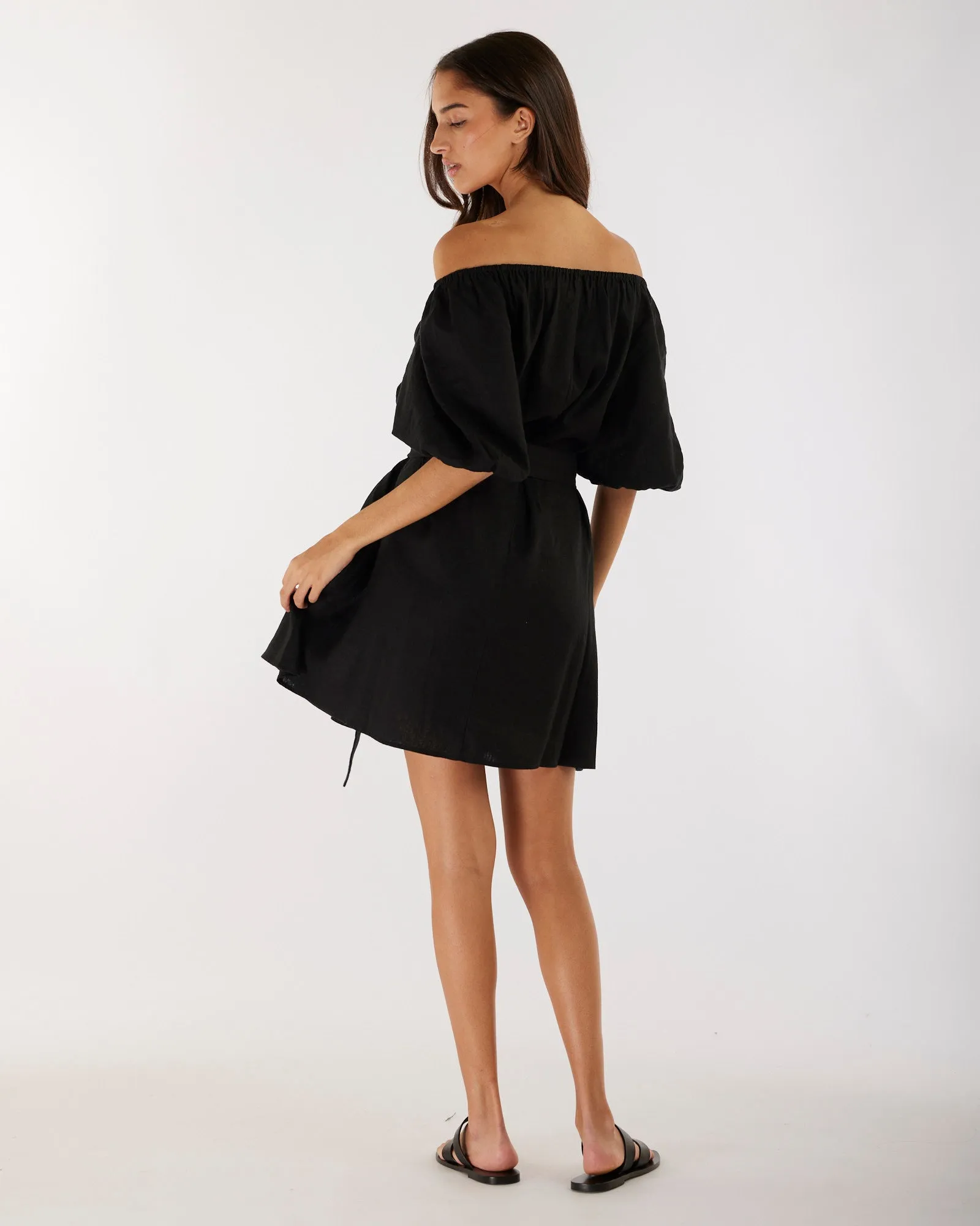 Wren Linen Mini Dress - Black