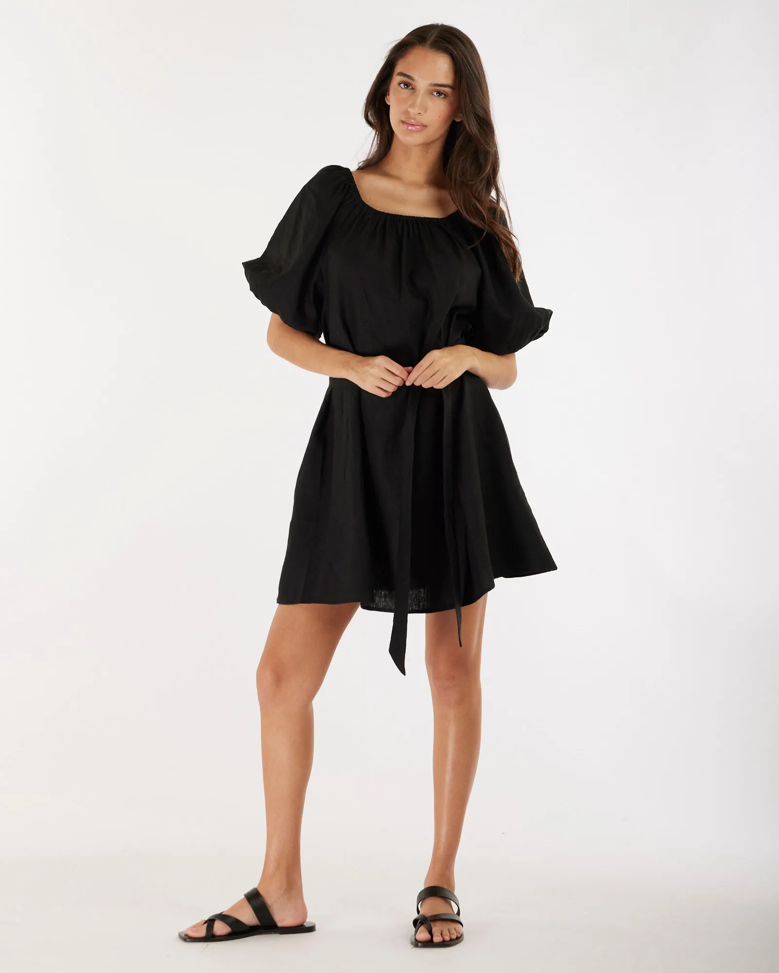 Wren Linen Mini Dress - Black