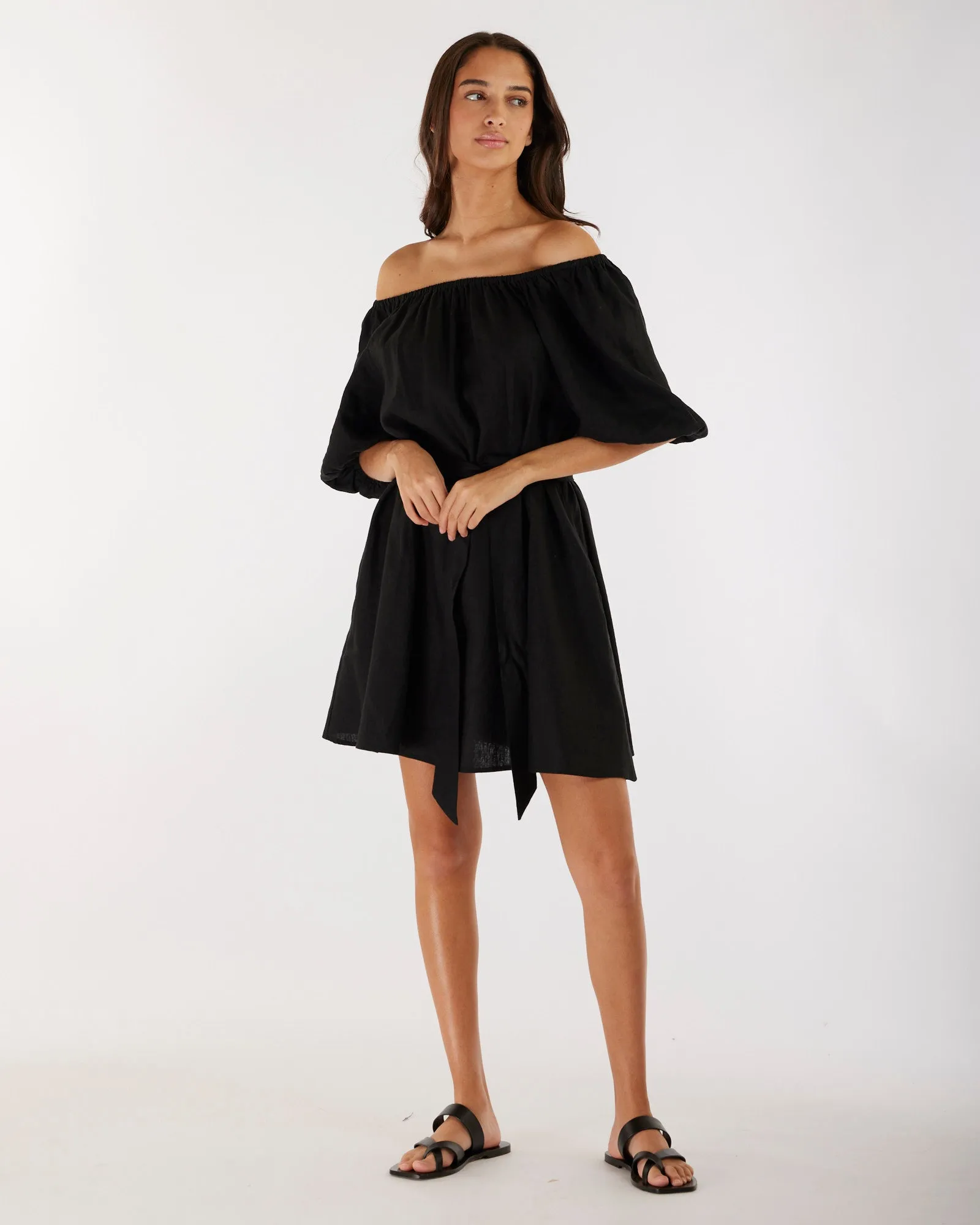 Wren Linen Mini Dress - Black