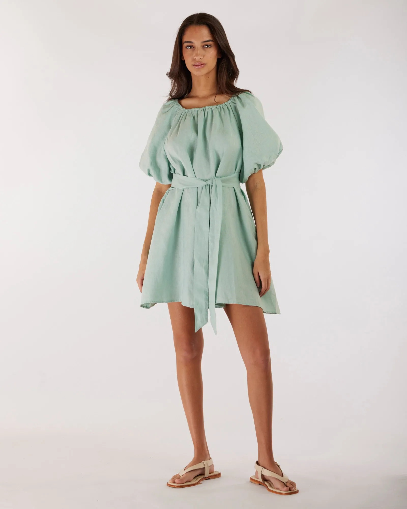 Wren Linen Mini Dress - Seafoam