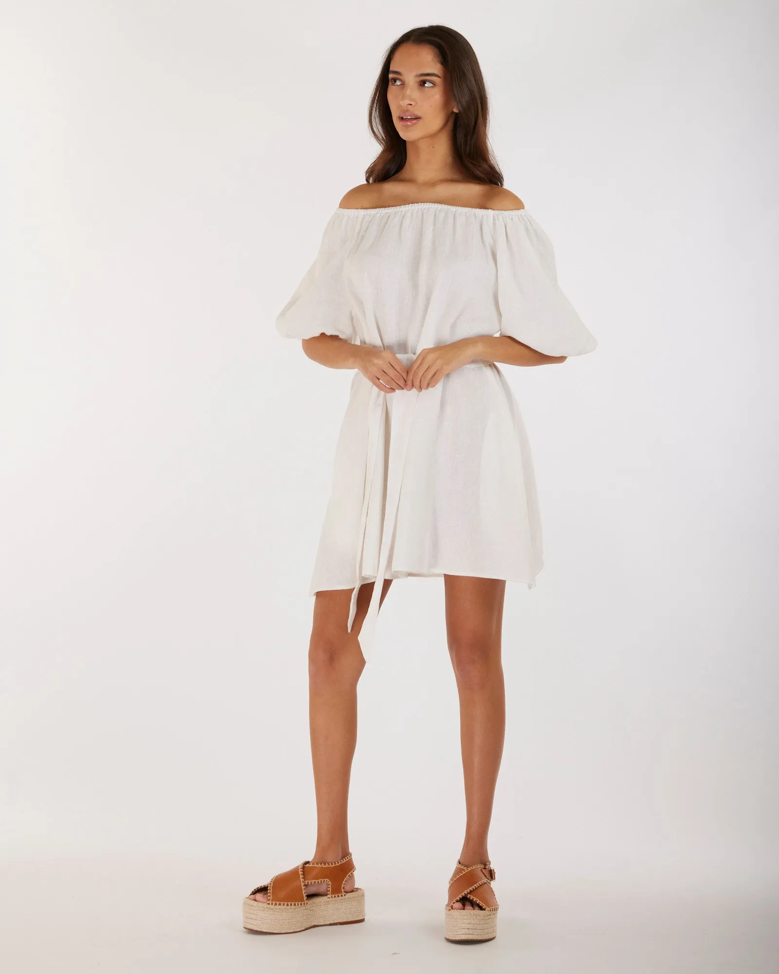 Wren Linen Mini Dress - White